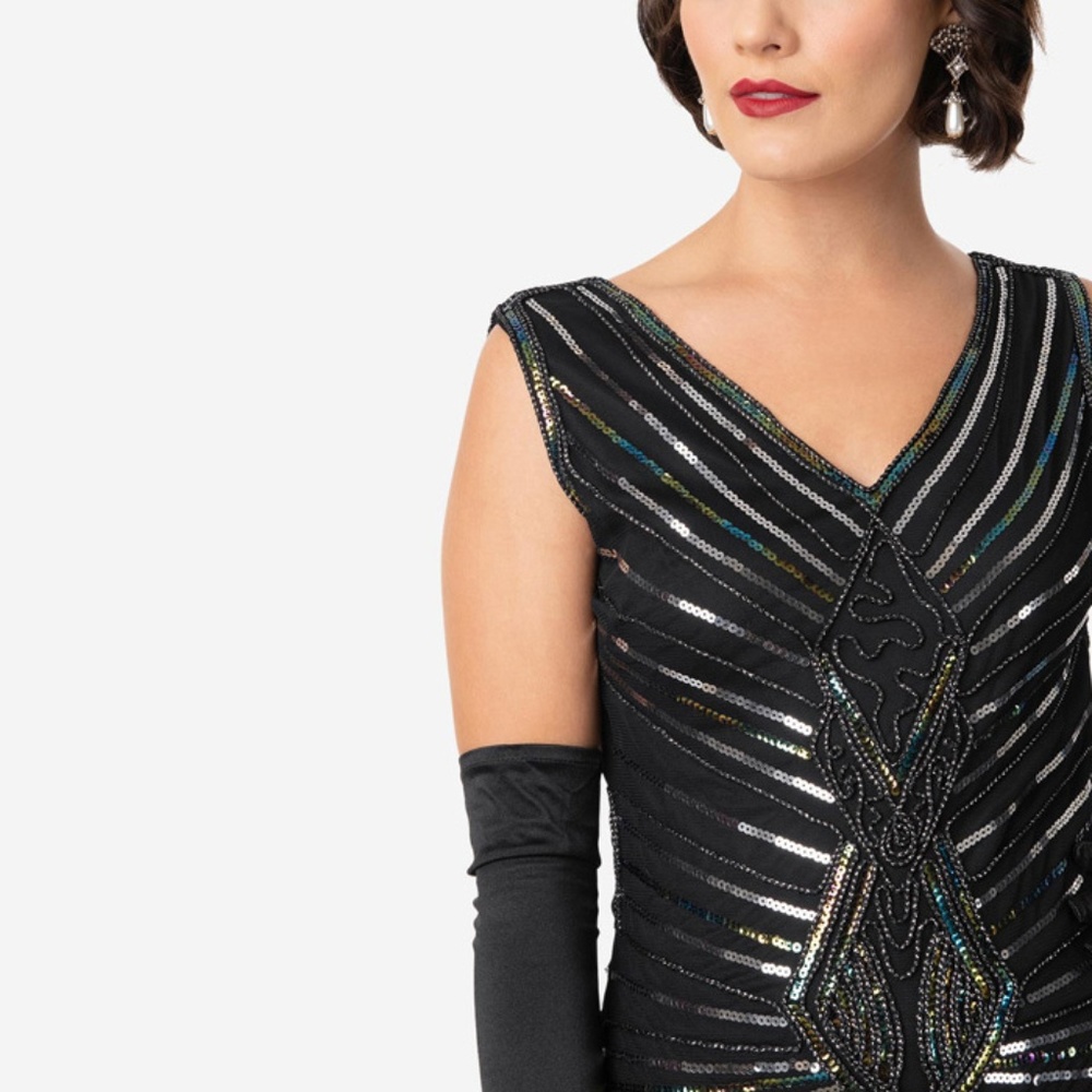 Black and Silver Beaded 1920's Flapper Dress-1A - Picture 2 of 4